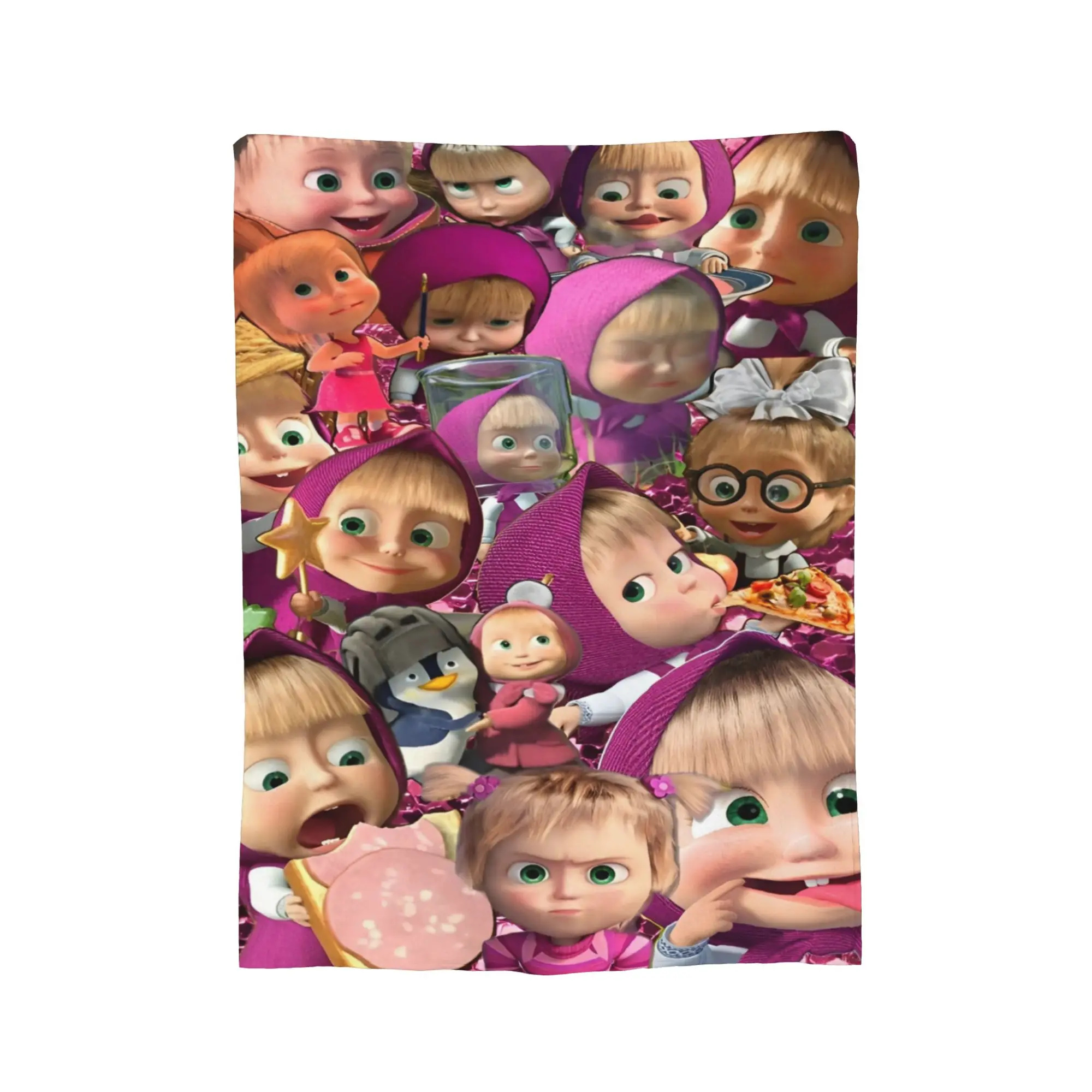 M-Mashas and B-Bears Character Collage Flannel Blanket Autumn  Super Soft Throw Blanket Living Room Bedspread Sofa Bed Cover