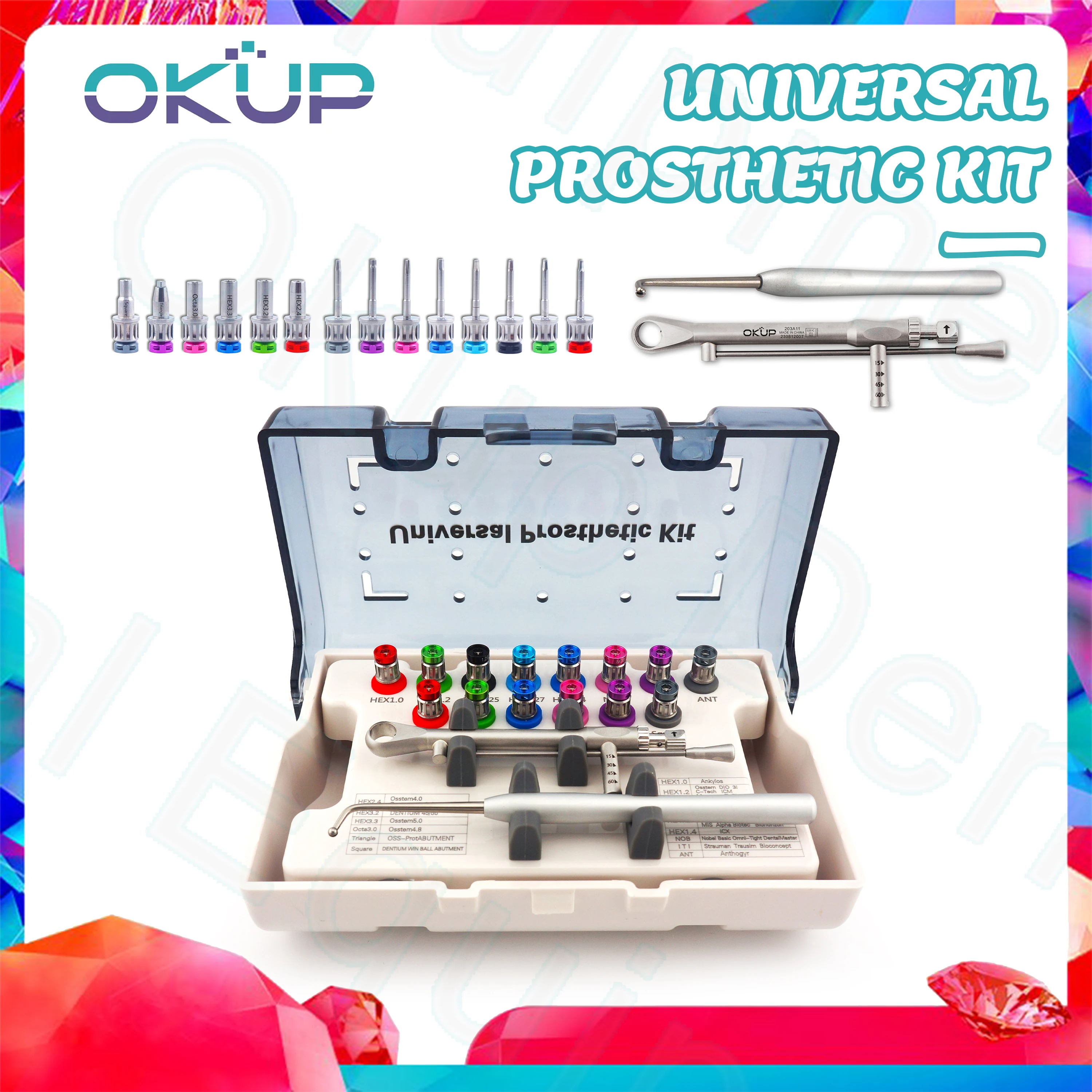 

Dental Implant Screwdrivers Kit Universal Prosthetic Set Torque Wrench Dentistry Implant Restoration Tools with 14pcs Drive