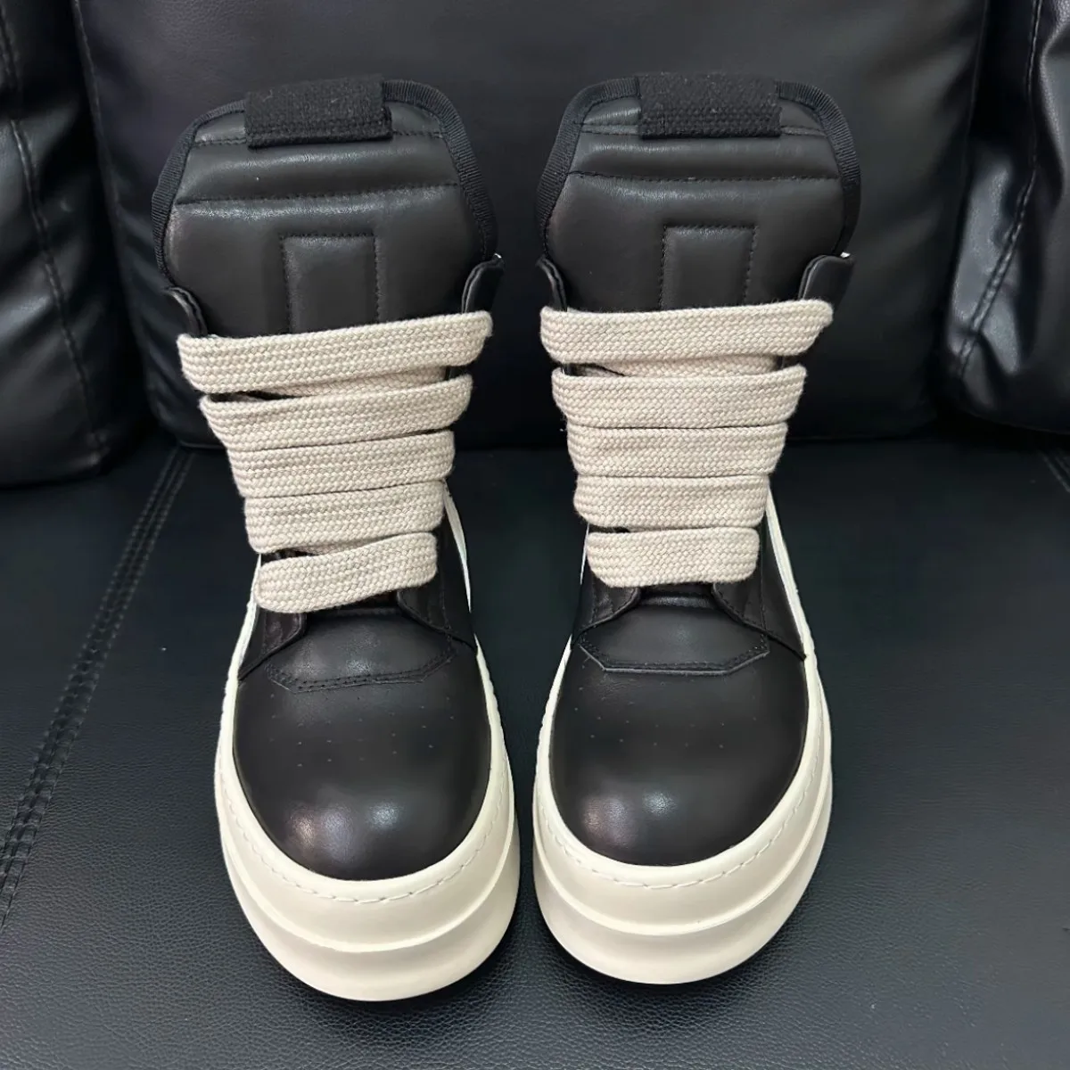 

Luxury Design Men Shoe Women Sneaker Ankle Boot Black Leather High Top Casual Shoes Jumbo Laces 7cm Thick Sole Ro Sneakers Boots