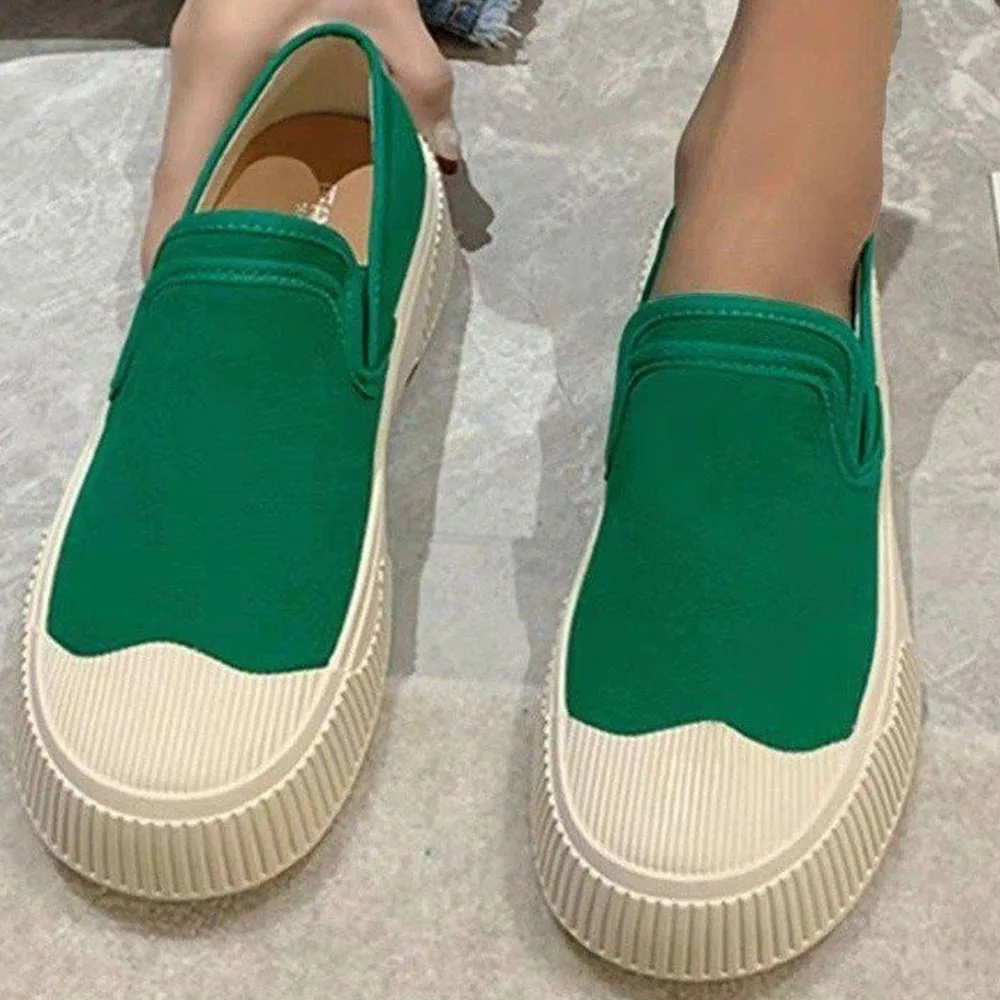 New Loafers Women 2024 Spring Shallow Ladies Patchwork Slip On Casual Canvas Shoes Outdoor Walking Running Flats Sneakers