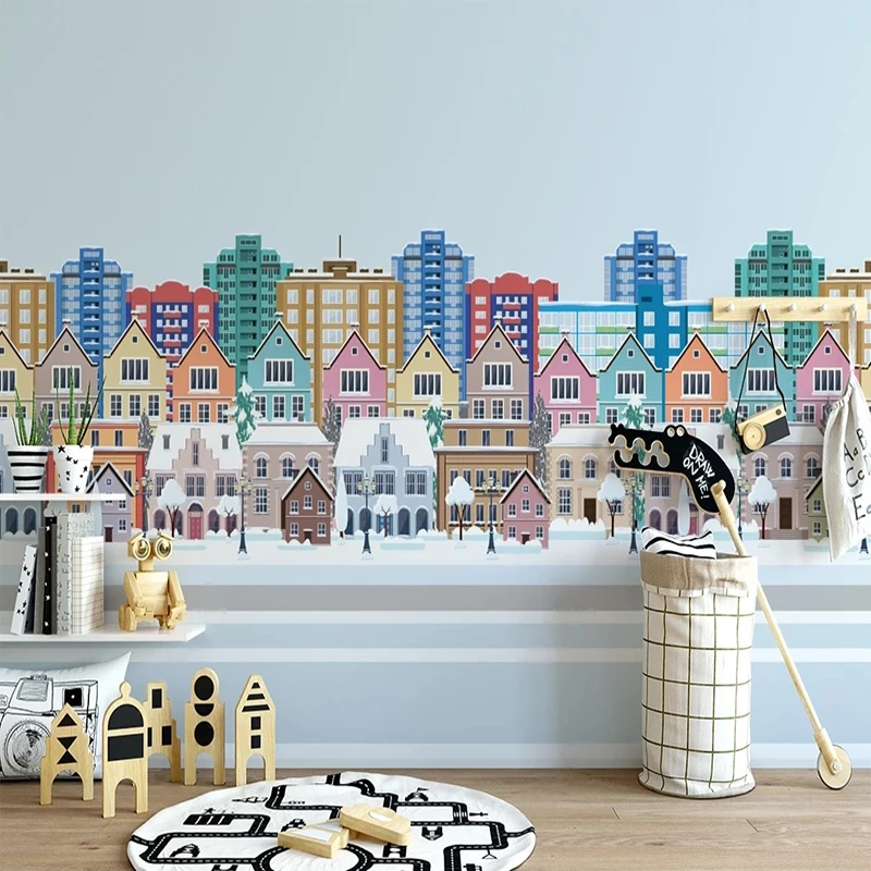 Custom 3D Mural Cartoon City Buildings Wallpaper For Kids Room Sofa Background Wall Paper Home Decor 3D Papel De Parede Infantil