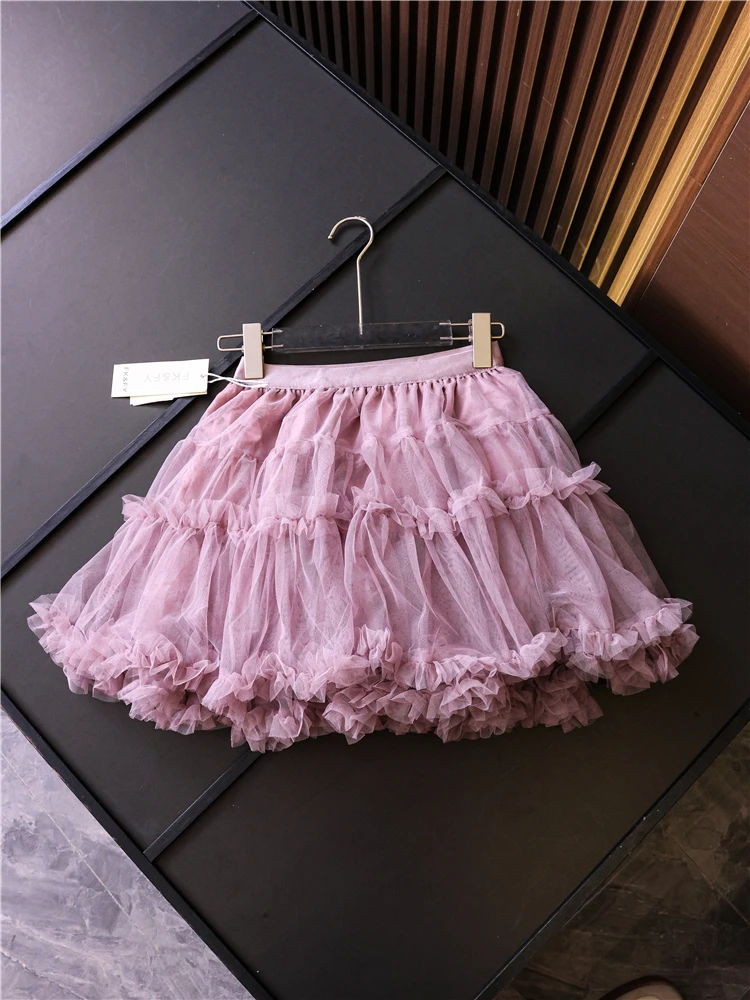 

High Waist Pleated A-Line Skirt Elastic Waist Pure Color Tulle Cake Skirt Anti-Aging f-length Skirt Z887