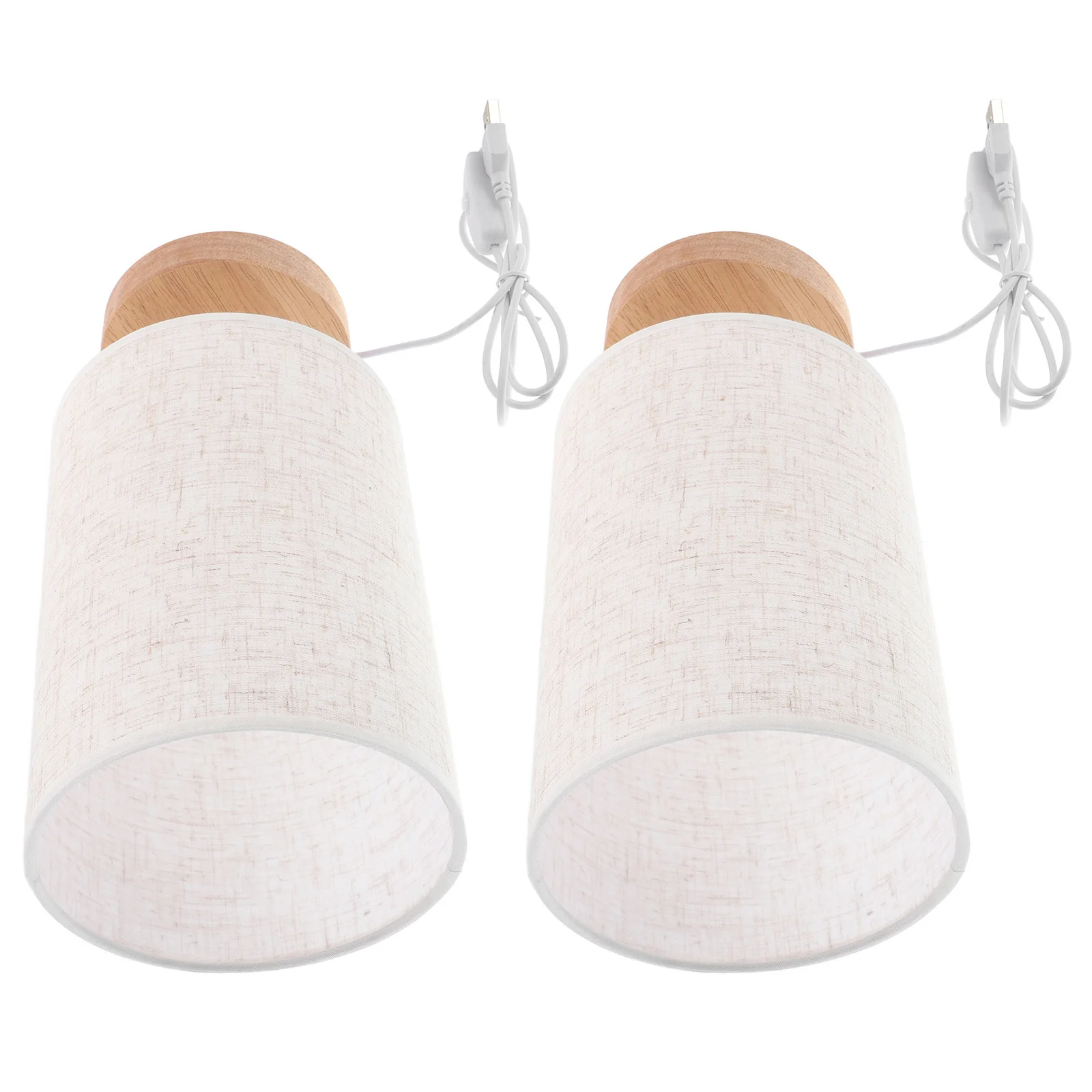 

2Pcs Original Wood Table Lamps Soft Fabric Shade Vintage Aesthetic Retro Base Modern LED Lamp for Bedroom Nightstand Decor