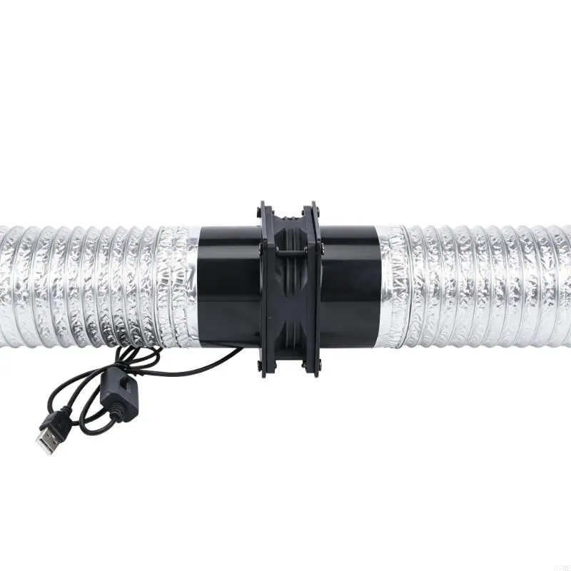 37ME Three-Speed USB Duct Fan for Small Cabinets, 69 CFM Rating, 5V 1A Input, 2.9 in Round Duct Ends and 41.3 in Power Cable for