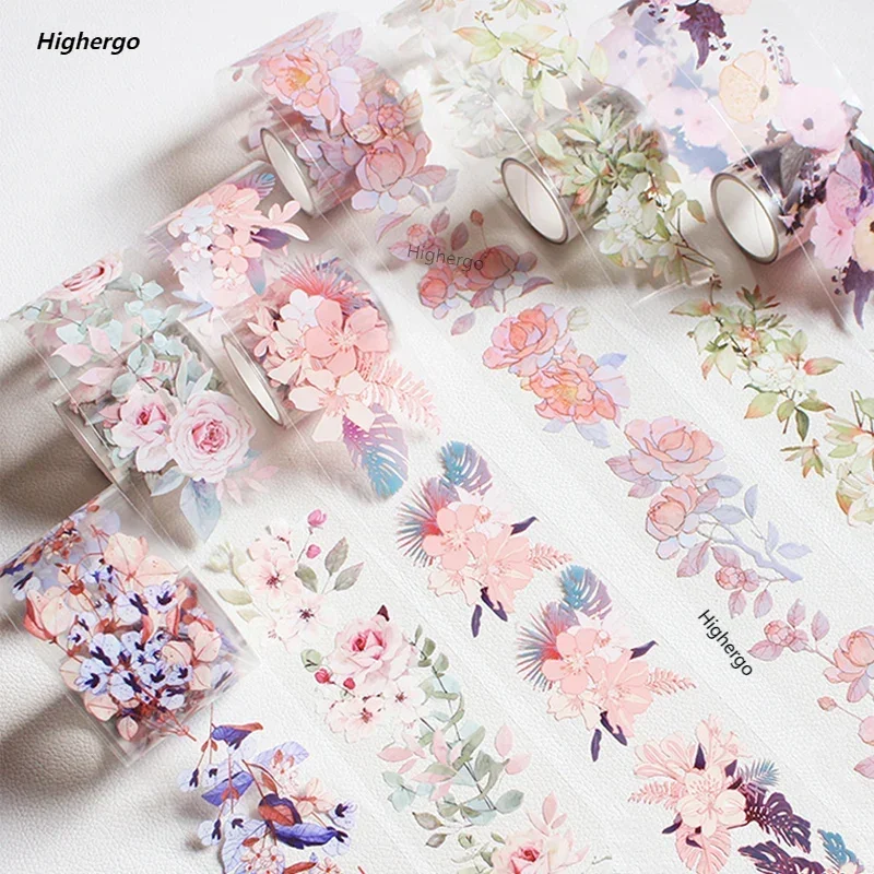 5/6 Rolls Transparent PET Flowers Washi Tape Kawaii Decorative Masking Tape for Sticker Scrapbooking Cute Journal Stationery