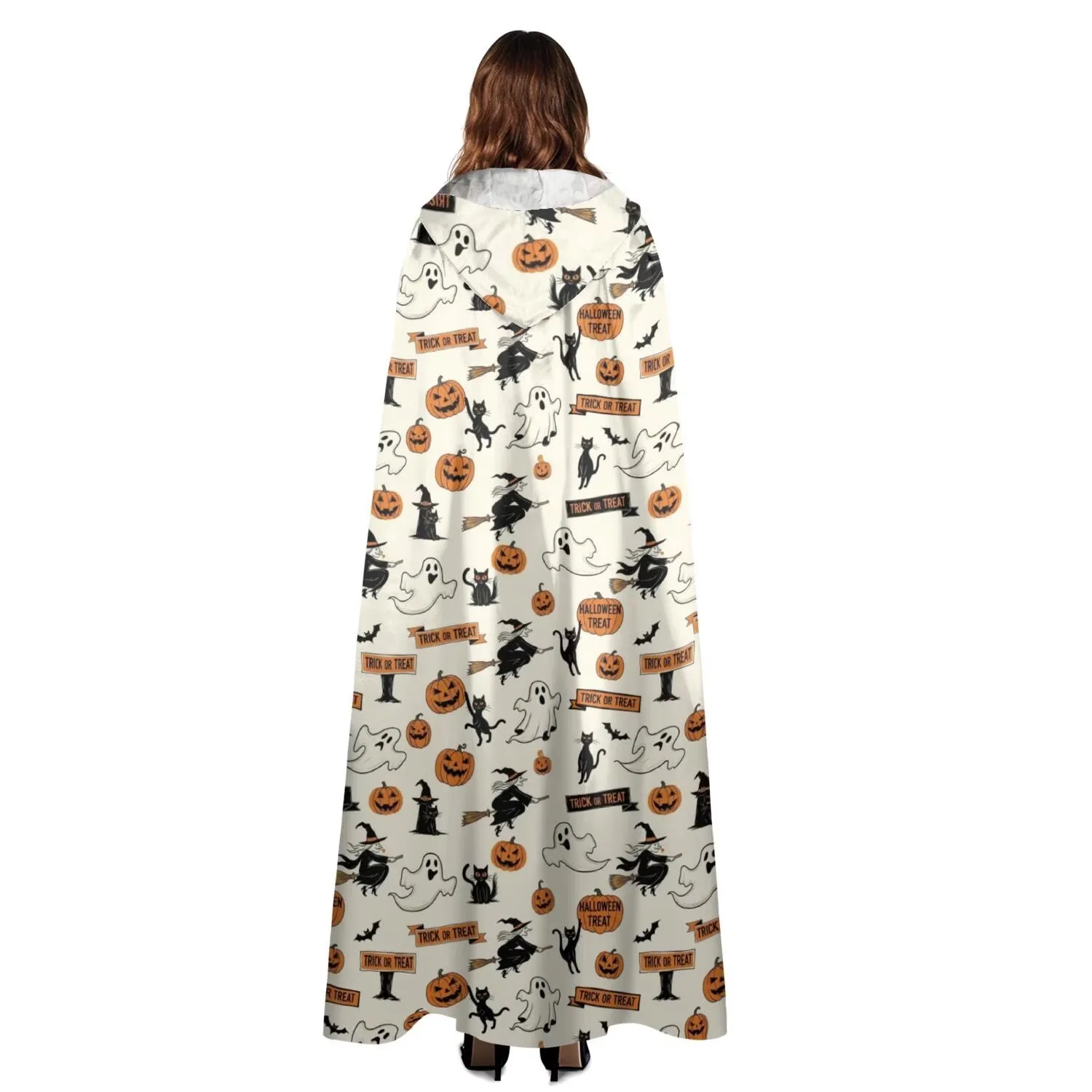 Halloween Witch Ghost Pattern Hooded Cloak for Adults, Halloween Costume Cape for Men Women