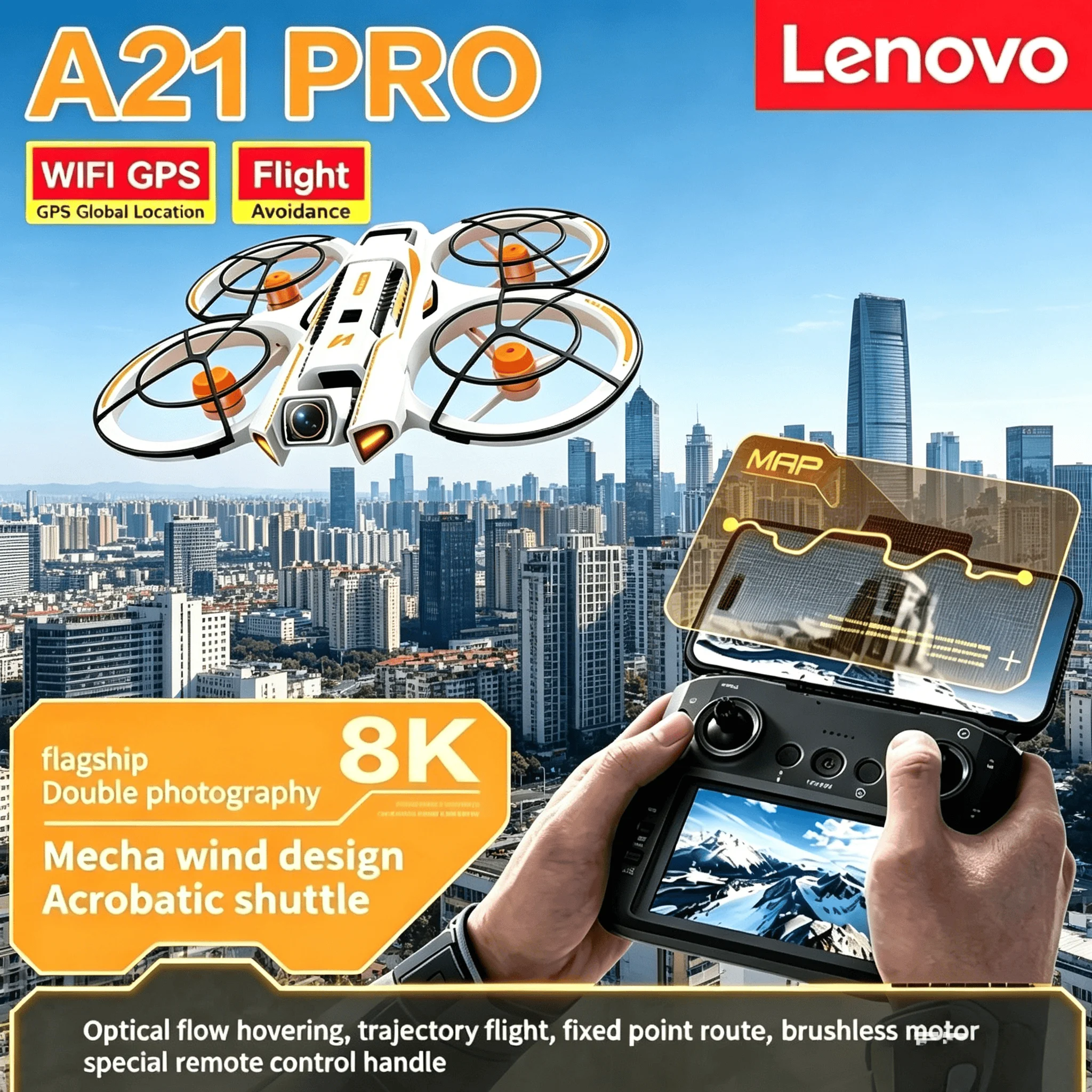

Дрон Lenovo A21Pro 8K GPS с 5G HD-камерой для профессиональной аэрофотосъемки, складной радиоуправляемый квадрокоптер, портативный БПЛА-игрушка, новинка 2026 года