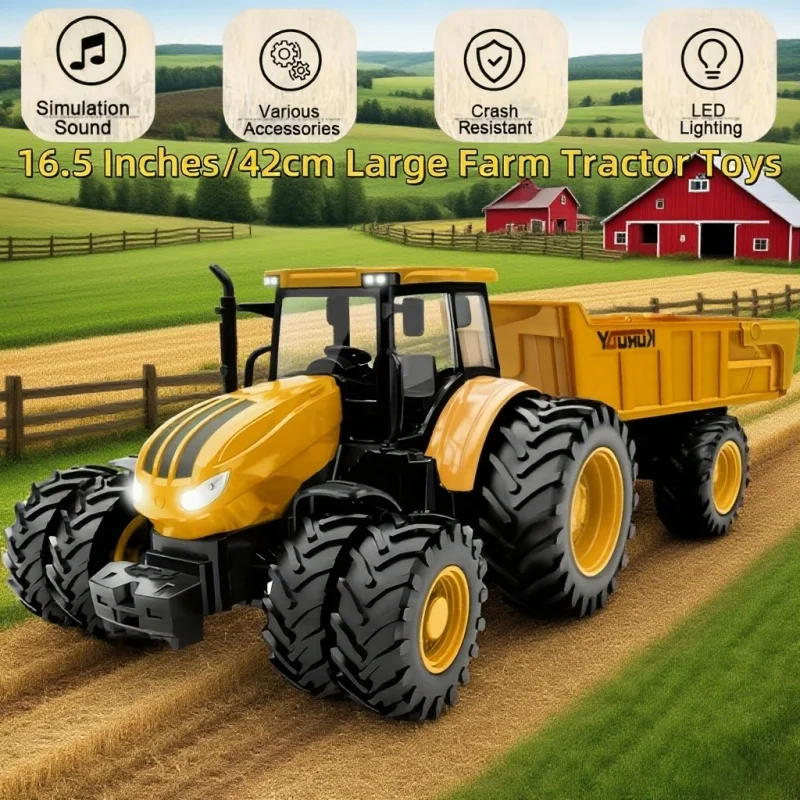 

Желтая детская игрушечная модель трактора со звуковыми и световыми функциями грузовой грузовика-кровать для детских игр