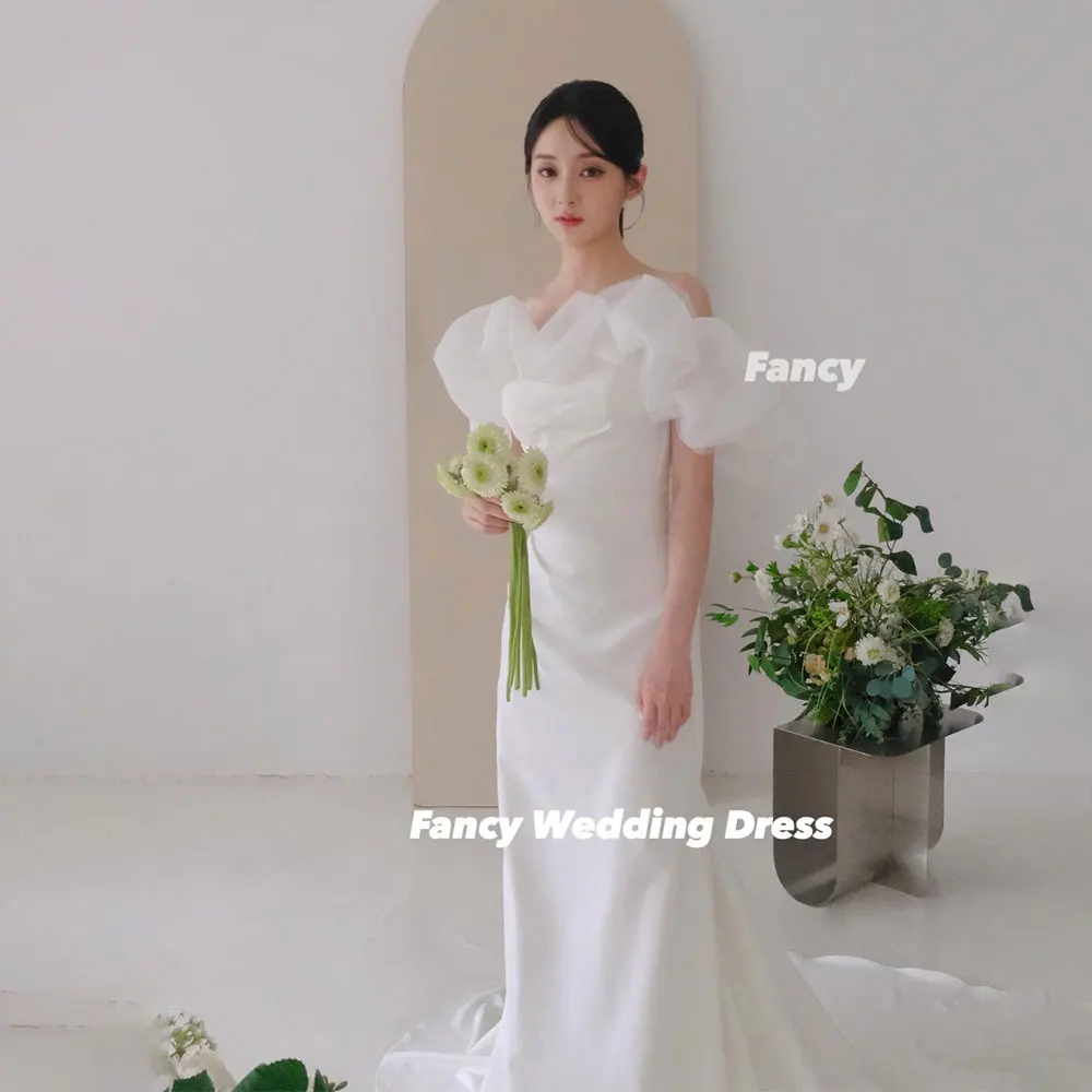 Fancy Princess Off Shouder Wedding Dress Mermaid Elastic Satin Evening Dress Ball Bridal Gown Robes Customized