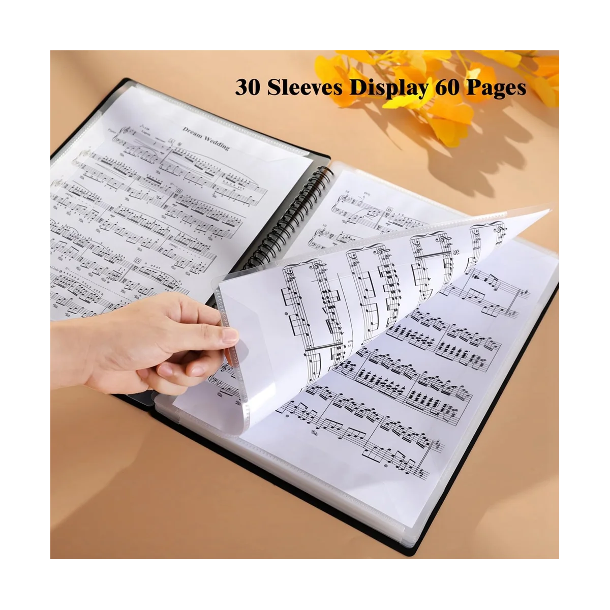 Sheet Music Folder, 60 Pages, Sheet Music/Holder,Fits Letter Size A4, Writable & Detachable Choir Folder (Black)