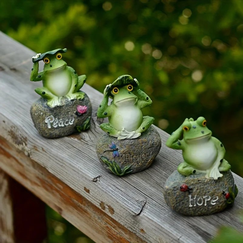 Rustic Animal Home Decoration Ornament Garden Pool Aquascape English Signage Frog on Stone