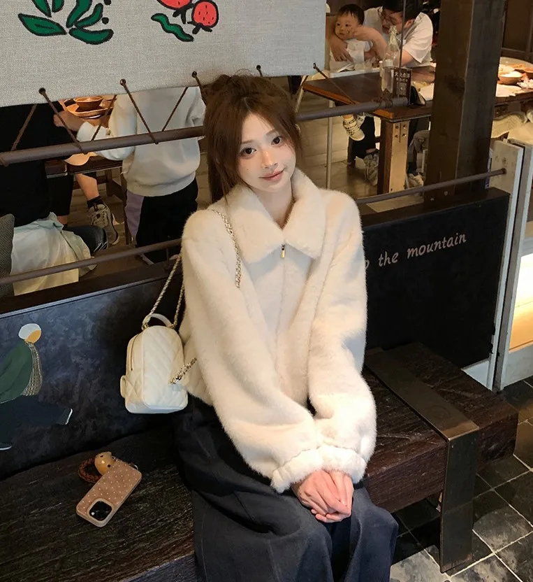 Sztuczne futro w panterkę, płaszcze damskie, odzież uliczna, kobiecy styl taneczny, lekki plusz, sylwetka, ręcznie cięte, ocieplane, czysty styl koreański, elastyczne.