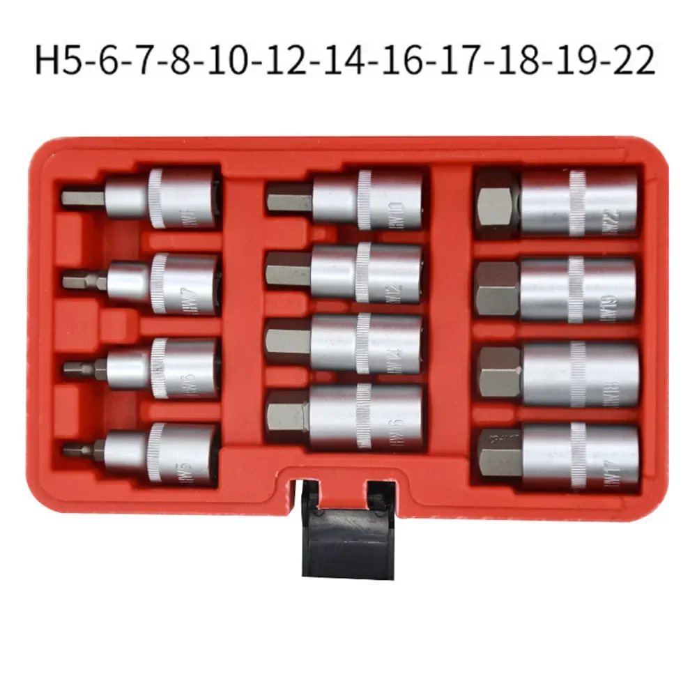 1/2 Inch Drive Impact Hex Bit Socket Wrench Set H5-H22 Hexagon Wrench Sockets Kit H5/H6/H7/H8/H10/H12/H14/H16/H17/H18