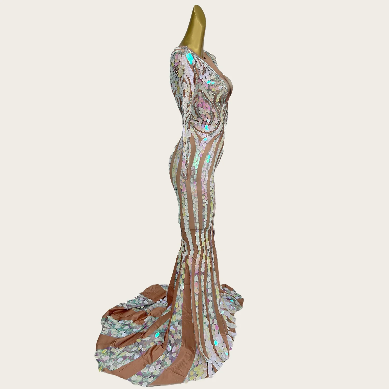

Baiyusan Sparkly Rhinestone Sequins Evening Gown Sexy Women Spandex Floor-length Dress Birthday Prom Long Dress Photo Shoot Wear