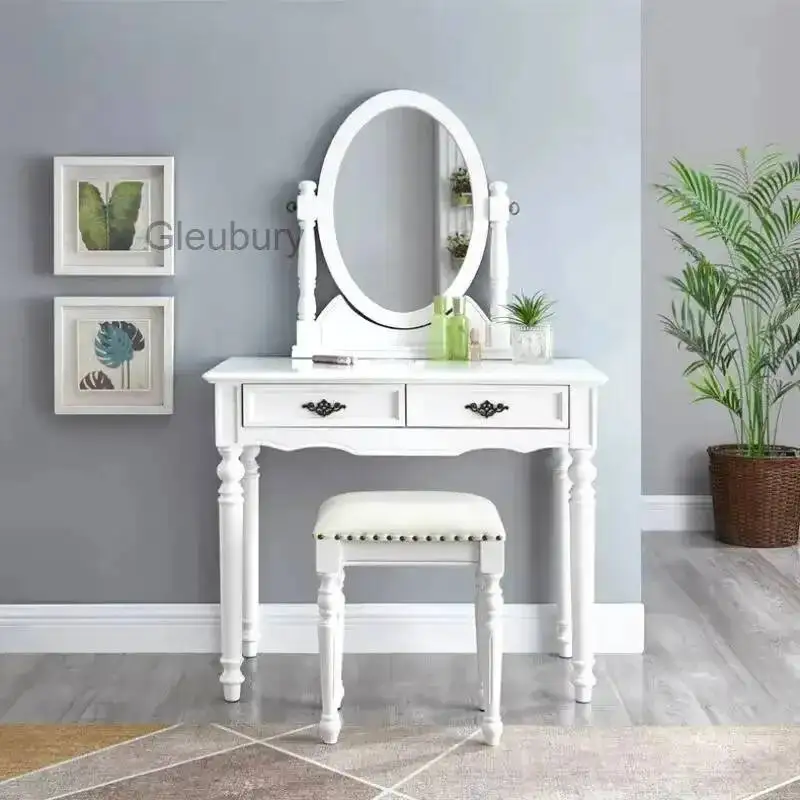 

Туалетный столик-табурет с зеркалом, деревянный, белый, для хранения, для спальни, органайзер для макияжа, роскошный, для взрослых, мебель для спальни
