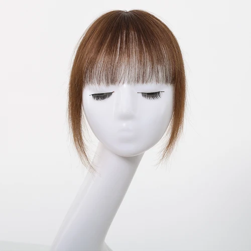 Imagen 2 del producto Adorno de cabello humano Remy marrón oscuro con flequillo de aire, adornos de cabello liso a la moda para mujeres, extensiones de cabello con Clip de uso diario