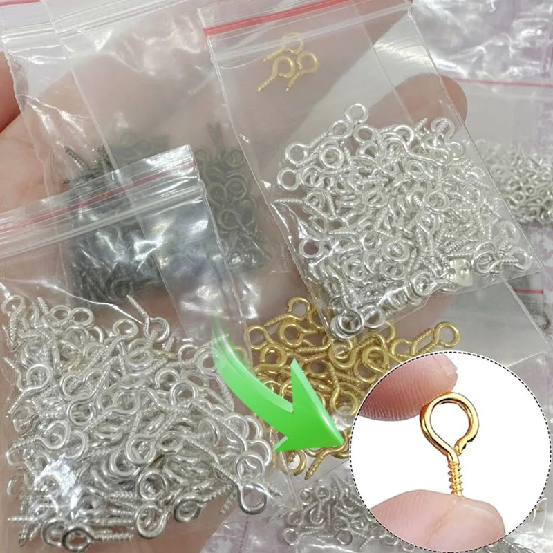 300/600pcs Small Ini Eye Pins Eyepins Hooks Eyelets Screw Threaded Stainless Steel Clasps Hook Jewelry Findings for Making DIY