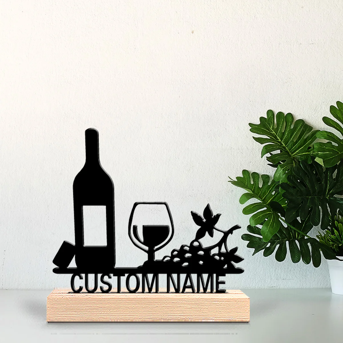 1pc Fun Personalized Custom Red Wine Metal Statues Edgar Allan Poe-Inspired Decor with Wooden Base, Perfect for Halloween