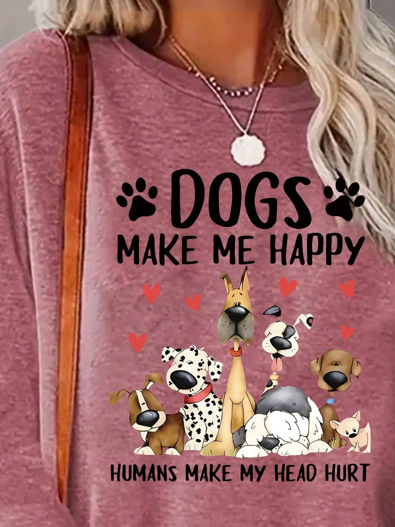 2026 Damen Frühling und Sommer Lässiges Slogan-Hunde-Print Rundhals Einfarbiges Langarm-Pullover T-Shirt – Detail 3