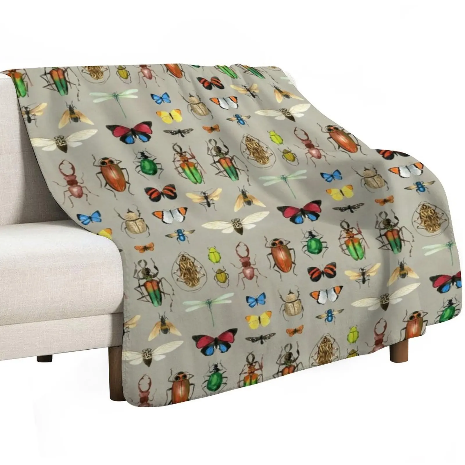 The Usual Suspects - Insects on grey - watercolour bugs pattern by Cecca Designs Throw Blanket Tourist Vintage Single Blankets
