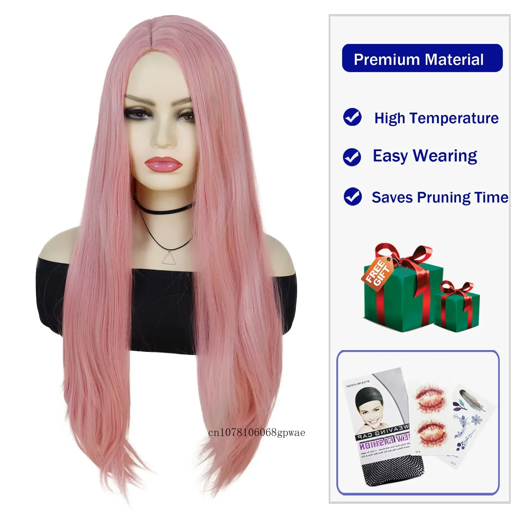 شعر مستعار كوسبلاي بينك ذو مظهر طبيعي شعر صناعي بطول 32 بوصة باروكات مستقيمة للنساء والفتيات فستان تنكري للحفلات مقاوم للحرارة