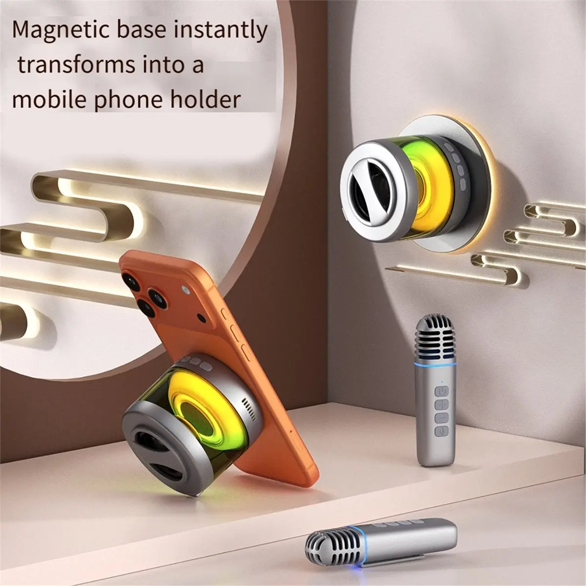 A32I Magnetic Karaoke Bluetooth Microphone Speaker Machine for Home KTV, Dormitory Singing, Portable Gift Black