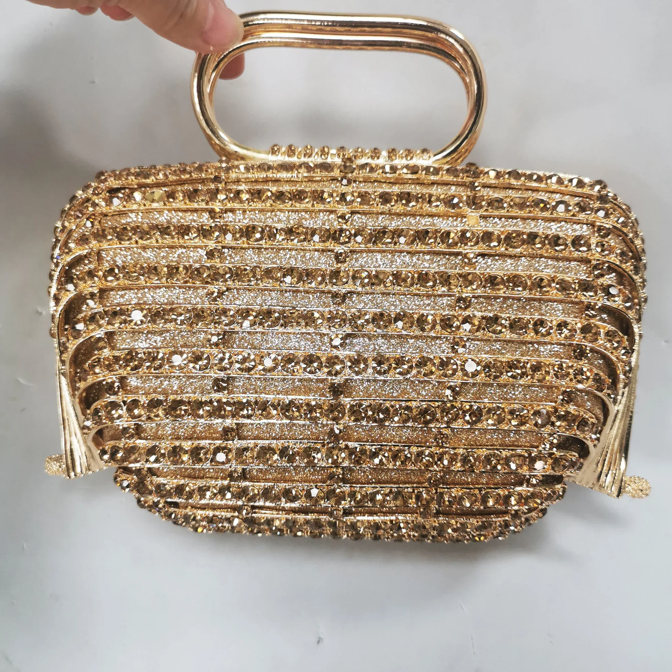 

Women Gold Crystal Evening Bag With Handle Bridal Diamond Elegant Banquet Handbag Wedding Dinner Party Clutches Purses