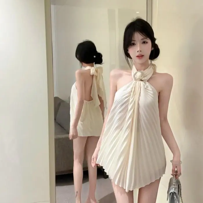 

Korejpaa Необычная плиссированная майка Pure Desire в корейском стиле Сексуальный жилет Милый тонкий топ без рукавов Элегантный летний Ropa De Mujer