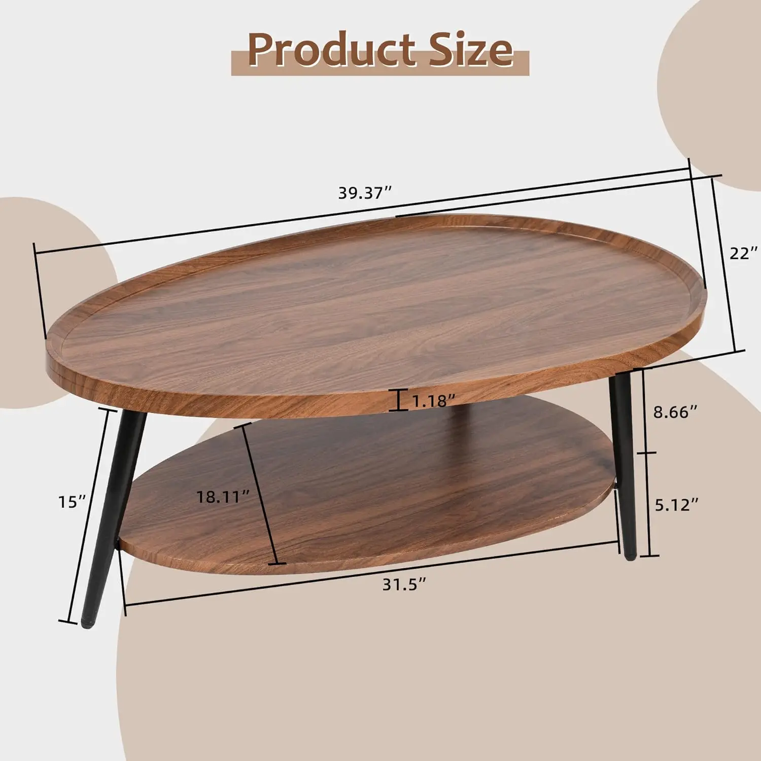 Table Basse Ovale en Bois en Forme d'Eau à 2 Niveaux, Centre du Milieu du Siècle, Ferme Rustique pour Salon