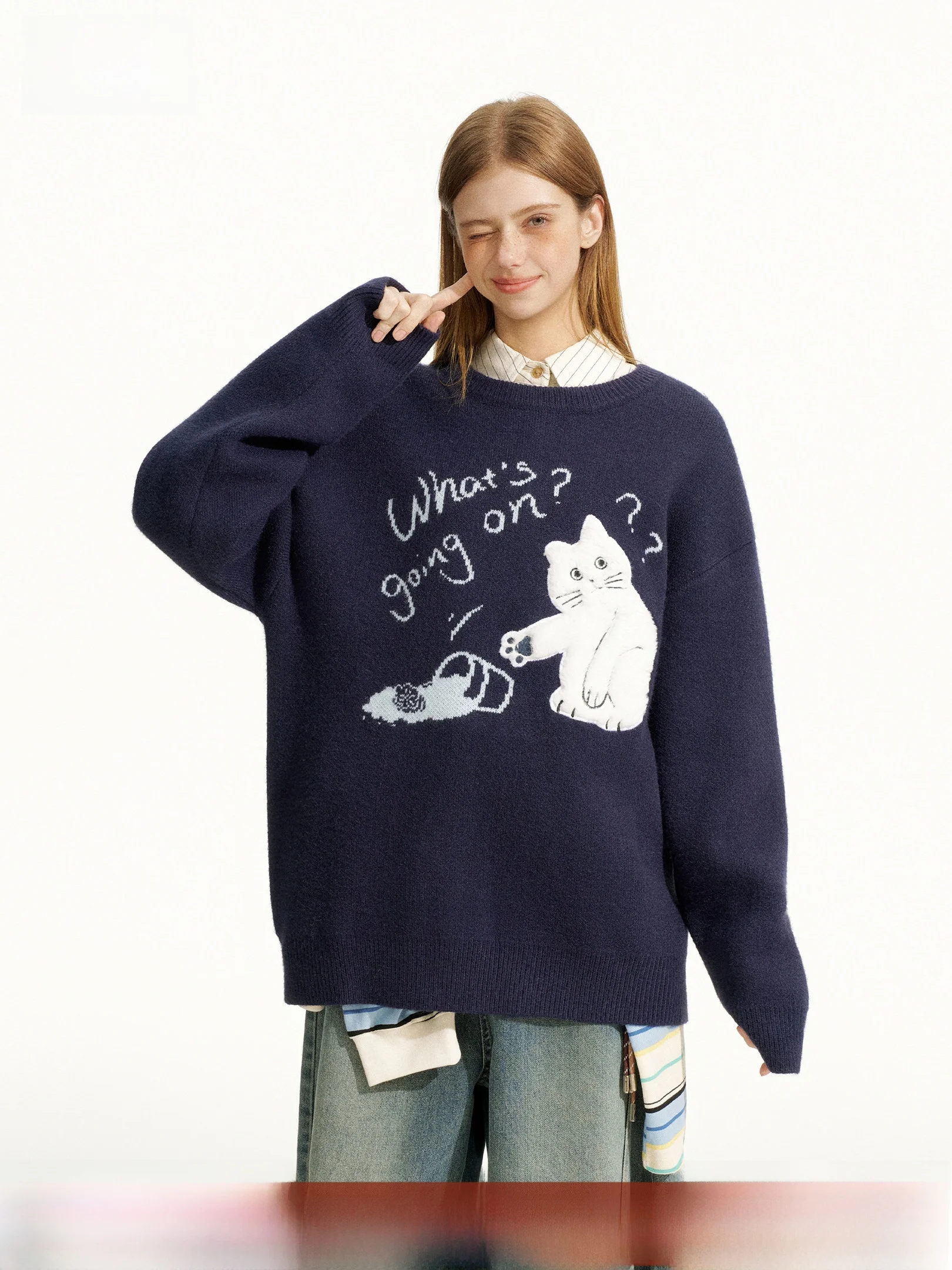 

BEETLE TOWN Fun Little Knitted Sweater Women's Soft Cozy Lazy High-End Feeling Autumn Winter Long Sve round Ne Sweater