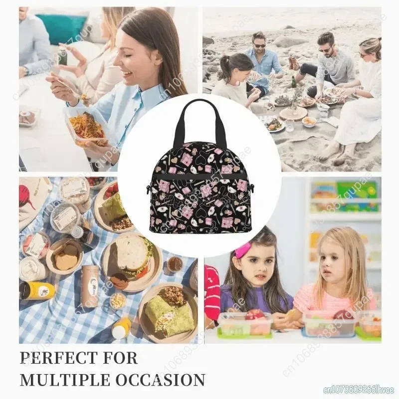 Doctors Nurse Insulated Lunch Bag Women Thermal Lunch Box Portable Tote Cooler Handbag Bento Pouch Container with Shoulder Strap