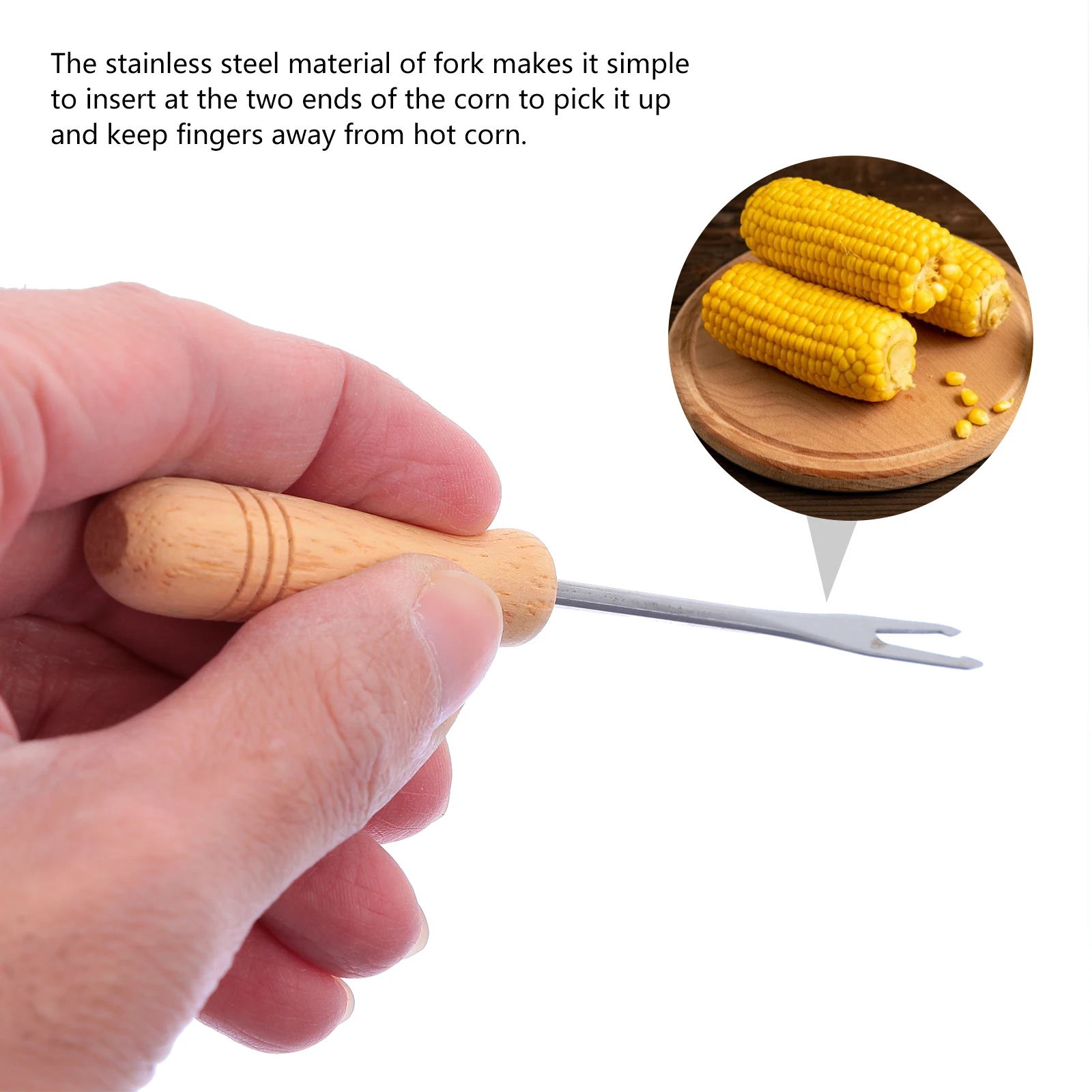 

6 pcs Stainless Steel Corn Holders Reusable Wooden Forks BBQ Hotpot Kitchen Bar Accessories Sweetcorn Skewers Prong