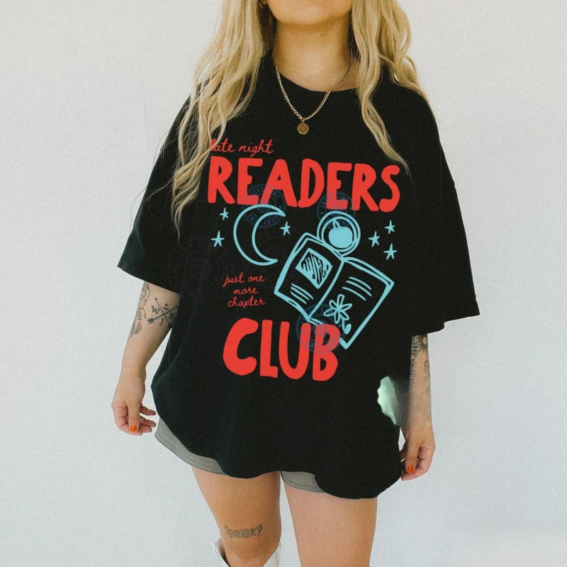 Book Shirt, Late Night Readers Club TShirt Bookish Bookworm Shirt Reading Graphic Tee Book Lover Gift Reader Tee Summer Cotton