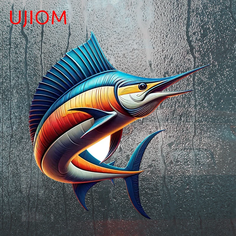 UJIOM Vivid Swordfish Marlin Fish Wall Sticker Creative Amusing Graffiti Decals Cool Fishing Theme Home Decoration Accessories