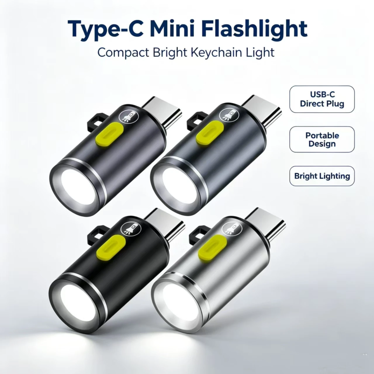 Type‑C Mini Flashlight, 210‑230 Lumens Plug‑and‑Play Portable Keychain Pocket Torch Emergency Small Light for Type‑C Smartphones