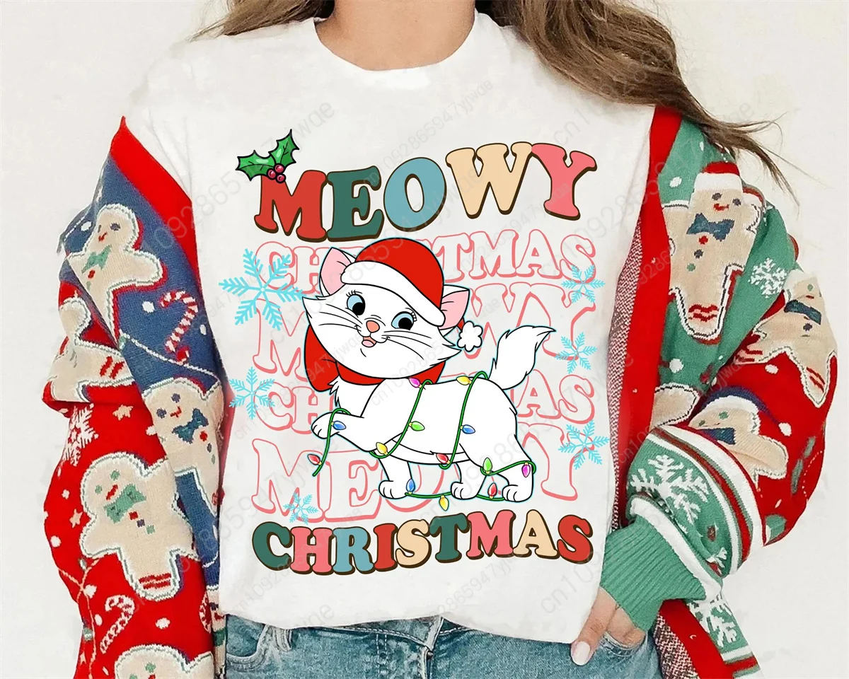 The Aristocats سانتا ماري أضواء عيد الميلاد قميص الأسرة عيد الميلاد قميص فضفاض ومريح أعلى الصيف المرأة القطن تي شيرت #1