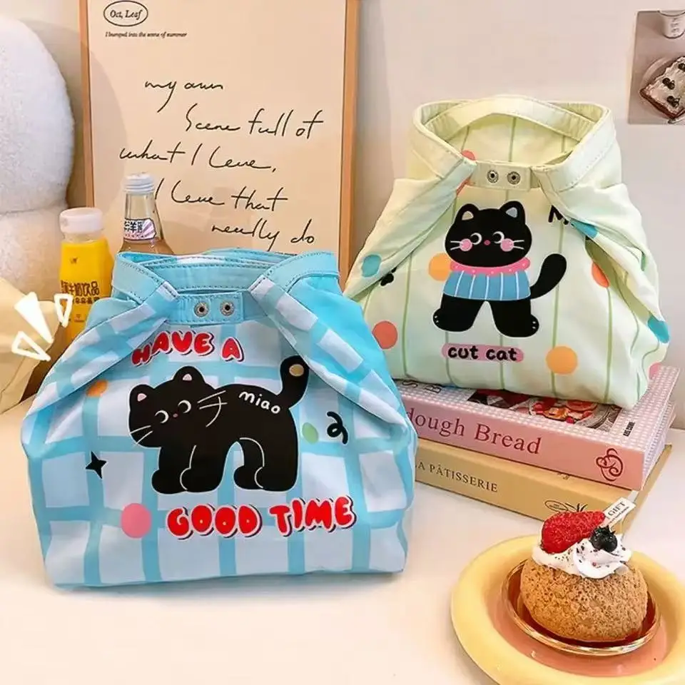 Cute Cat Thermal Lunch Bag Travel Large Capacity Thickened Insulation Handbag Durable Office Worker Student Food Storage Pouch