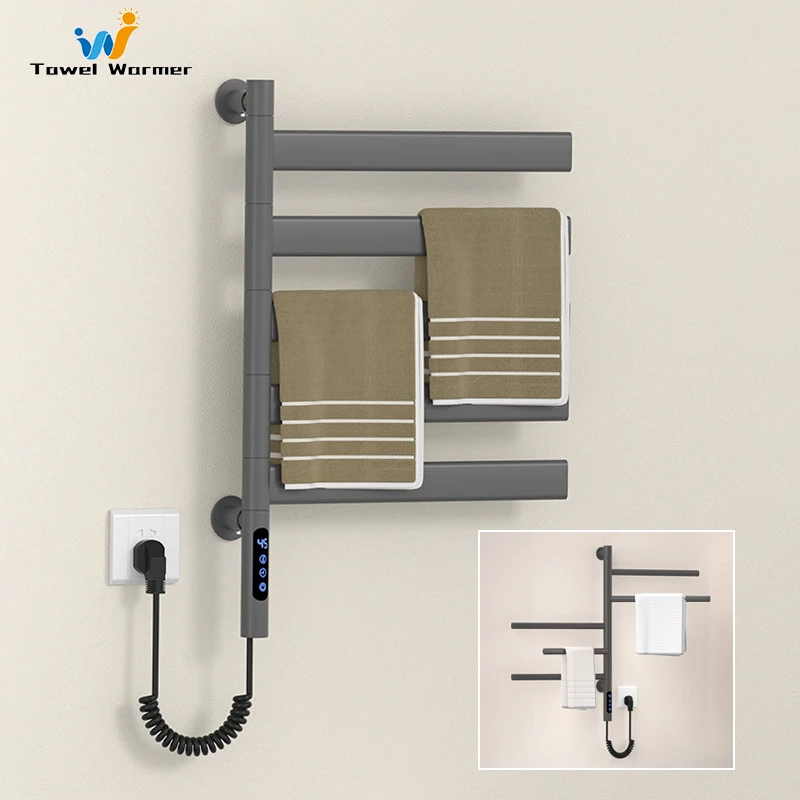 Bathroom Fast Dry Electric Towel Rack Smart Temperature Time Control Electric Towel Rail Stainless Steel Rotatable Towel Warmer