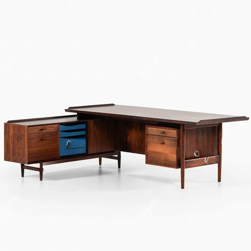 Q Danish style medieval solid wood corner L-shaped writing desk retro solid wood multi-functional desk