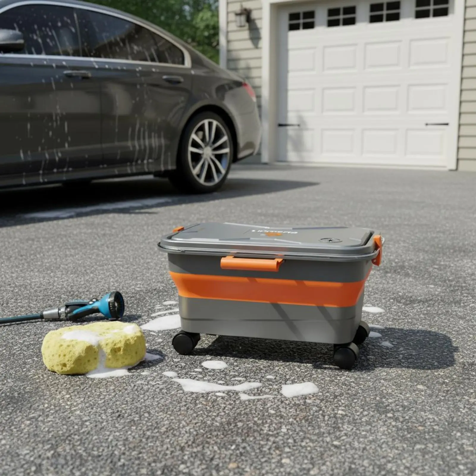 Portable Water Carrier with Wheels Versatile 22L Folding Water Container Foldable Rolling Storage Container for Outdoor