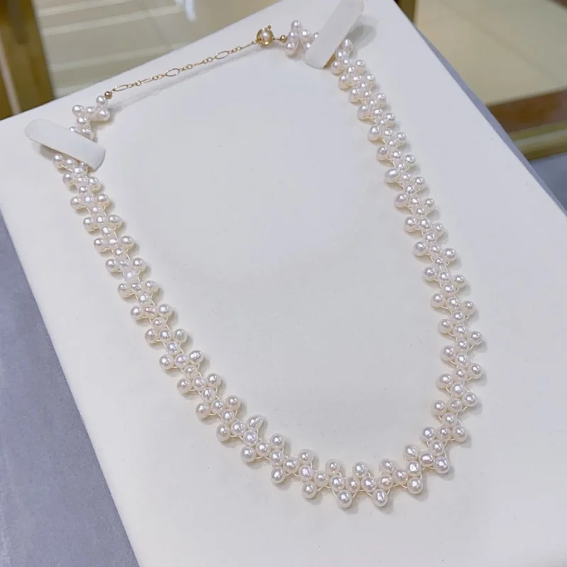 

SGARIT Strong Light Near Round Natural Freshwater Pearl Chain 14k Gold Filled Necklace Clasp Jewelry Neck Accessories