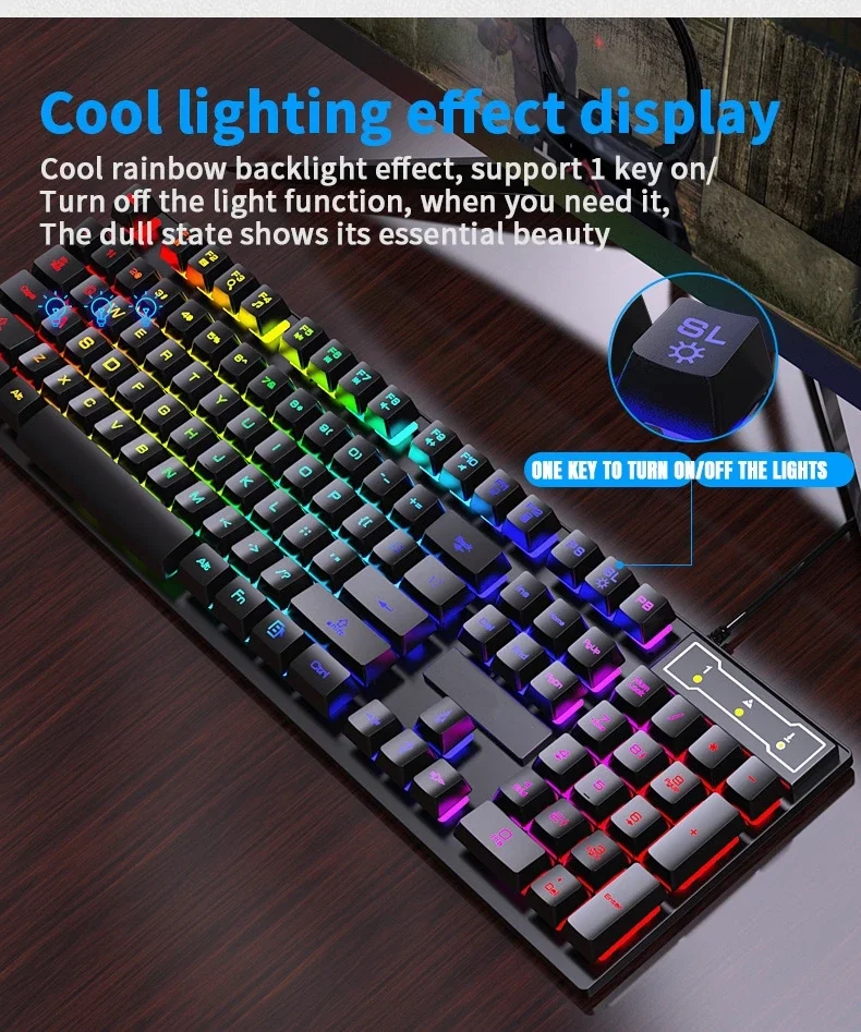 104 key Backlit Mechanical Computer Keyboard Waterproof Gaming Keyboard Backlit Ergonomics Colorful Keyboard And Mouse Set