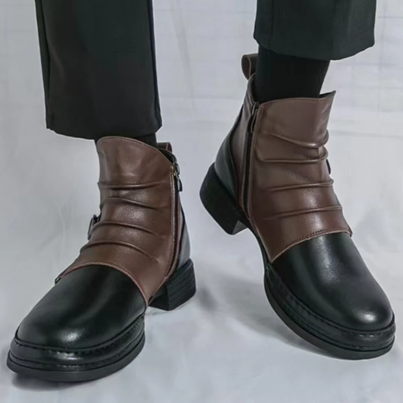 

Men Casual High Top Boots Retro Flat Bottomed Round Toe Synthetic Leather Casual Shoes 2026 Plus Size Men's Shoes 38-46