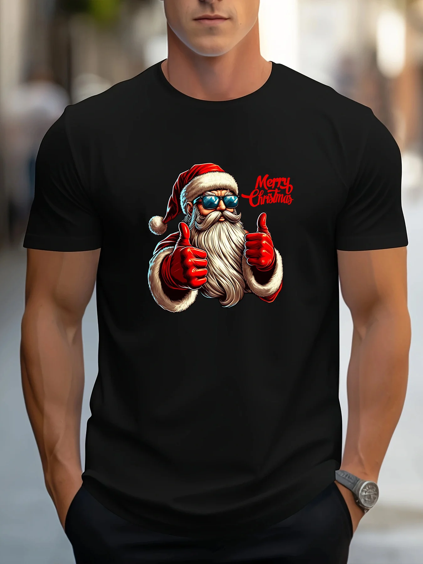 

with Santa Claus & "Merry Christmas" pattern design -100% cotton summer O-neck short sleeve casual printed men's T-shirt.
