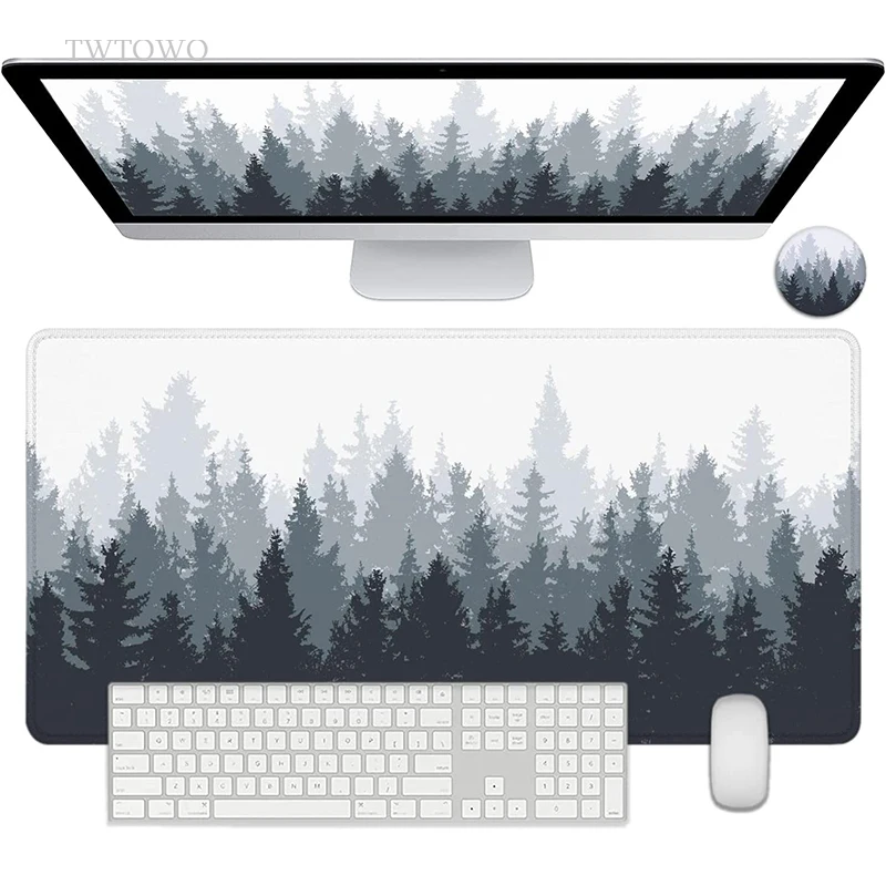

Коврик для мыши черный и белый серый лес, игровой коврик для мыши XL, новый домашний коврик для мыши XXL, Настольный коврик, нескользящий коврик из натурального каучука для ПК