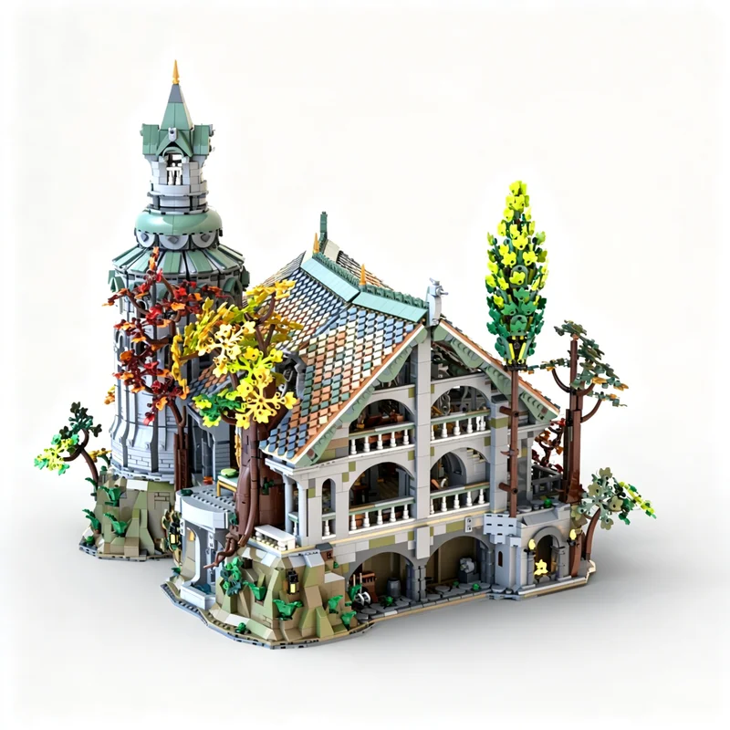 9012pcs MOC Rivendell Tower Hall Hobbit Lord Rings Model Building Blocks Architecture Christmas Gifts Education Toy Brick DIY