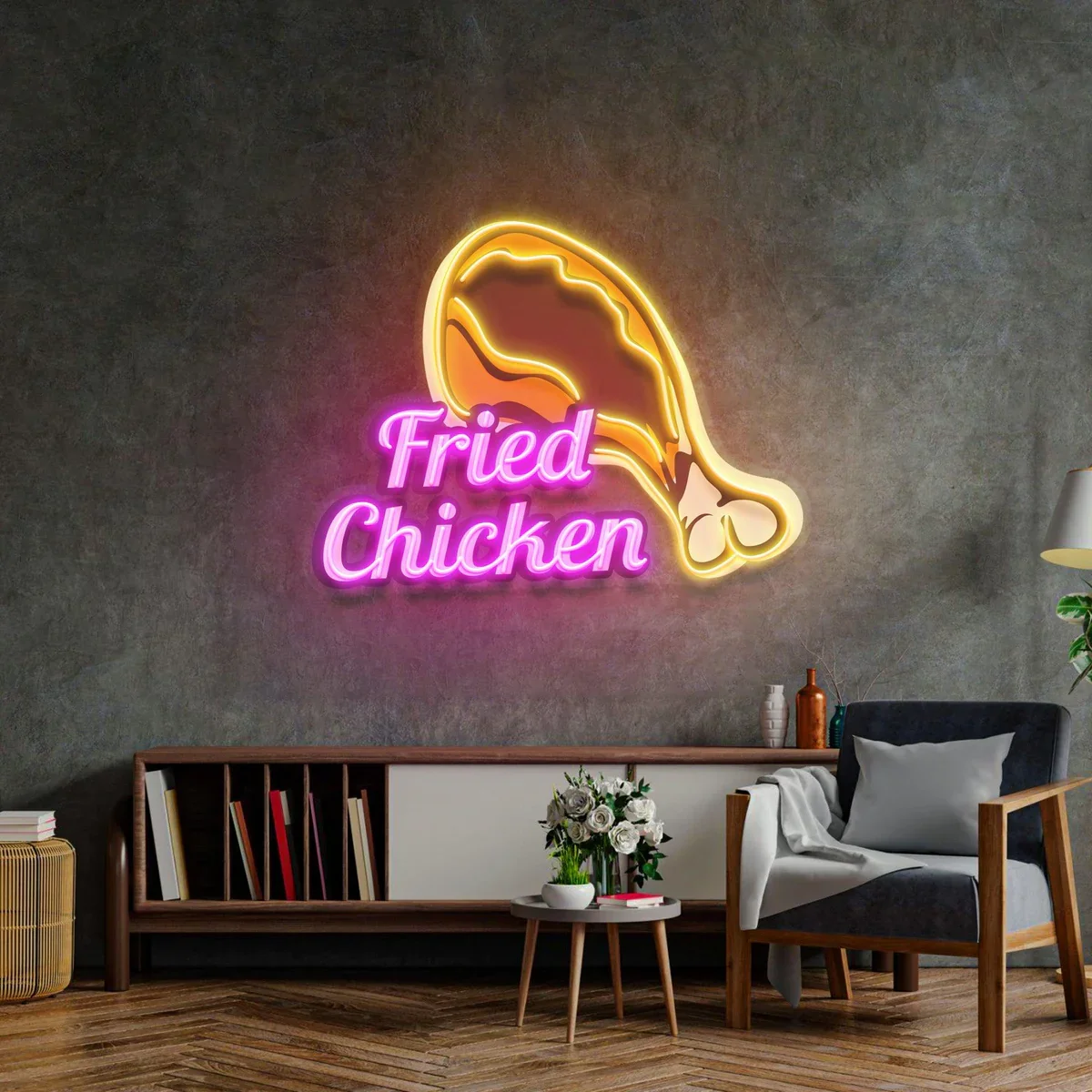 Fried Chicken Neon Sign Food Neon Sign Dinning Room Decor Acrylic Artwork Gift For Kids