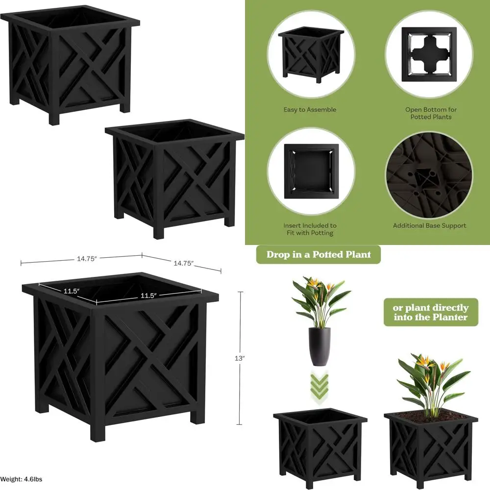 

Коробка для цветов с решетчатым дизайном, 2 шт. — 14,75-дюймовые декоративные уличные нижние или горшки для растений — крыльцо, патио и садовый декор от e