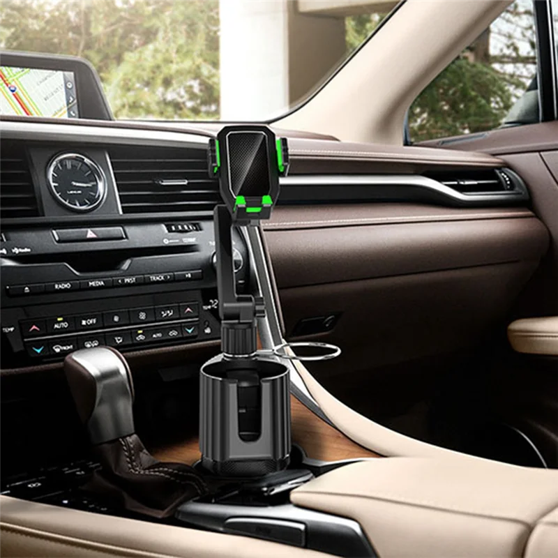 

M15K-1 PCS Car Cup And Phone Holder - 3-In-1 Car Cup & Phone Holder Black-Green Plastic Multi-Function Car Cup And Phone Holder