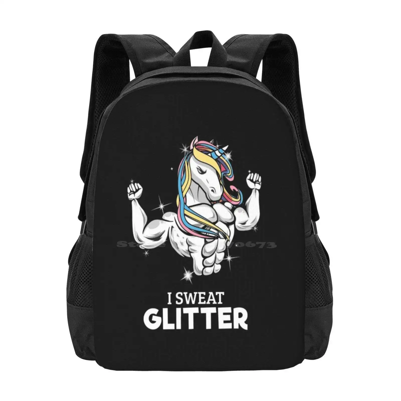 I Sweat Glitter-Gym Unicorn Backpack For Student School Laptop Travel Bag I Glitter Exercise Bodybuilding Fit Unicorn Fitness